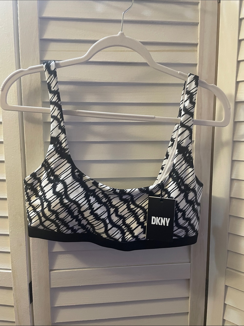 DKNY Black and White Patterned Bikini Top